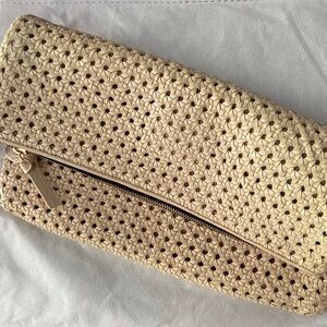 Clare V Flat Foldover Clutch- cream rattan